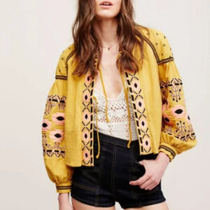Free People Embroidered Swingy Jacket size Medium